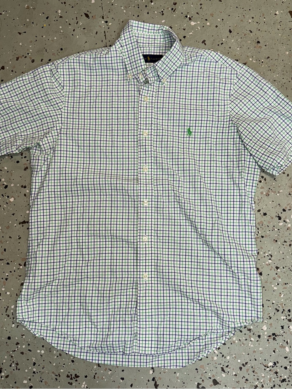 Ralph‎ Lauren White Button-Up Shirt with Blue and Green Windowpane Plaid
